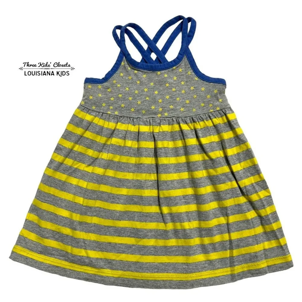 Baby Gap 12-18m Yellow Blue Grey Stars & Stripes Tank Dress